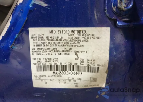 2022 Ford Ecosport Se z USA, uszkodzony, nr VIN MAJ6S3GL3NC464448